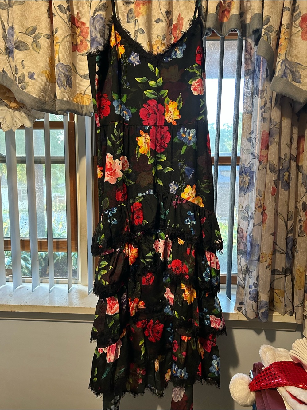 Marchesa Floral Multicolored Tiered Dress